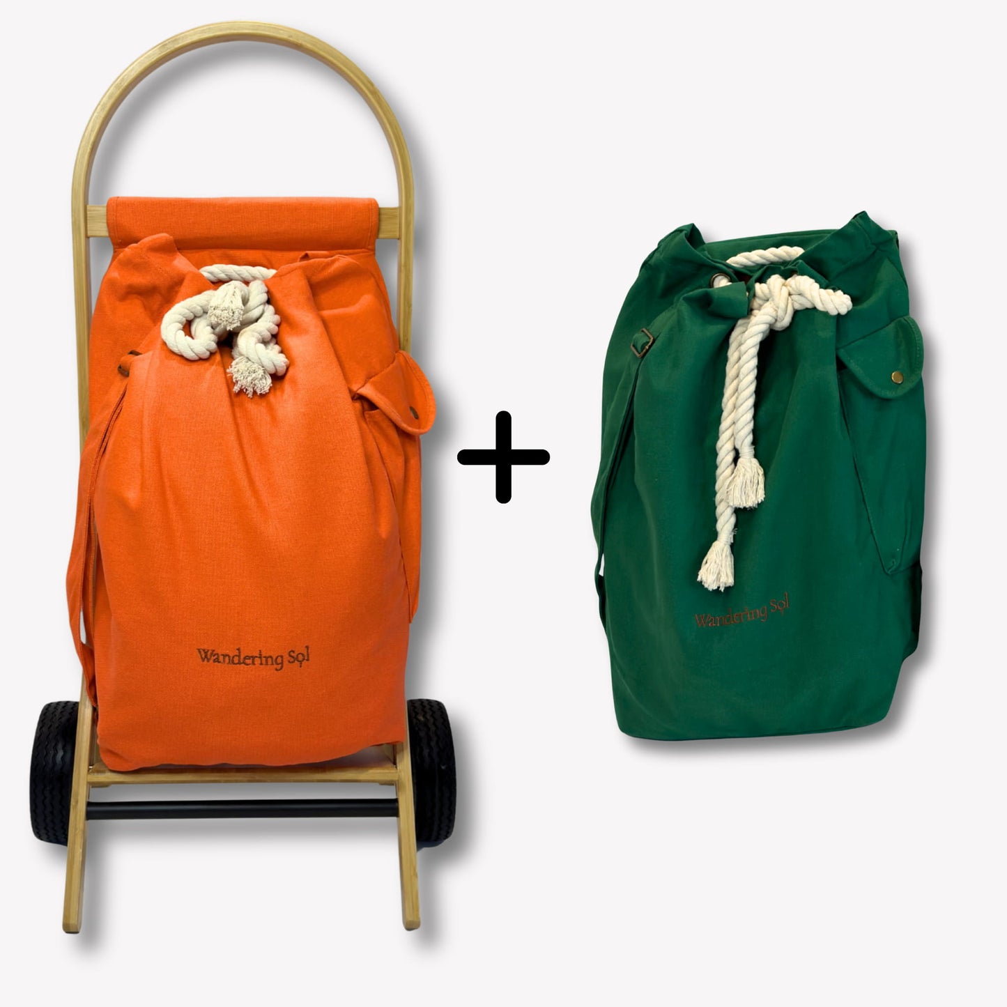 The Nimble Cart plus Second Cart Bag Bundle - Sunset Orange Cart with Emerald Green Bag