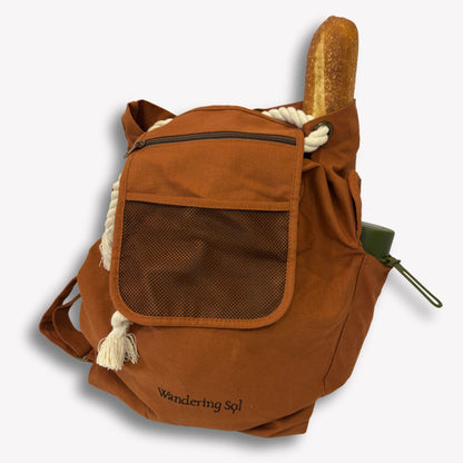 The Nimble Cart Replacement Bag shown in Clay Brown Showing large bottle holder and inner pockets