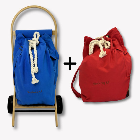 The Nimble Cart plus Second Cart Bag Bundle - Ningaloo Blue Cart with Pilbara Red Bag