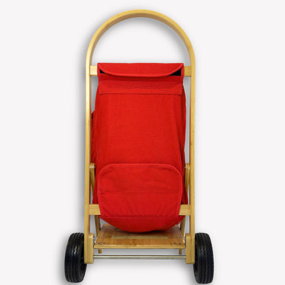 Nimble Market Cart back view – showing bamboo frame with attached recycled canvas bag in Pilbara Red