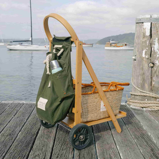 THE WANDERER MARKET CART BASKET SET- set includes Frame, Recycled Canvas Bag & Sol Shopper Basket.