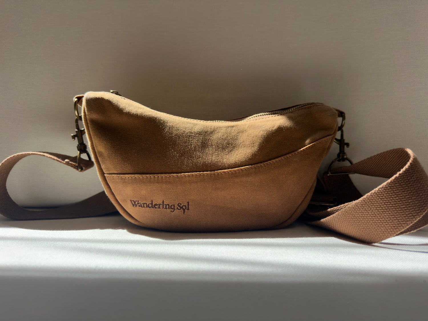 Wandering Sol clay waxed canvas Crossbody with adjustable strap